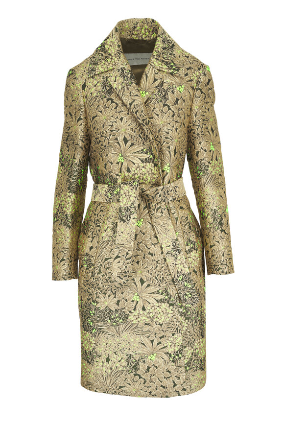 Dries Van Noten Sand Floral Tapestry Jacquard Coat - view 1