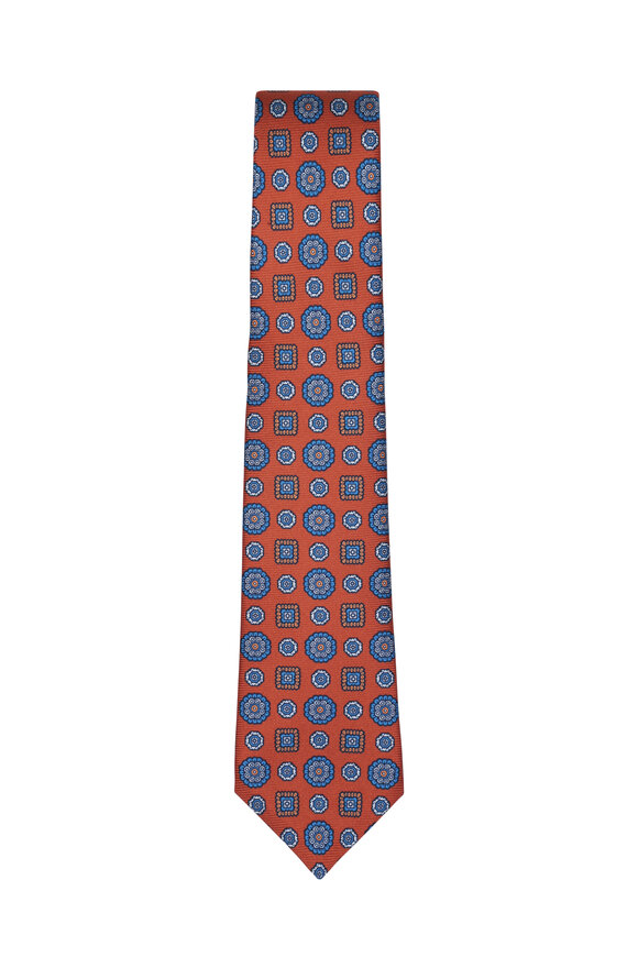 Kiton - Orange & Blue Medallion Silk Necktie 