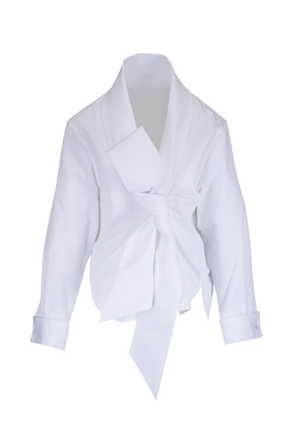 Saint Laurent Lavallière White Cotton Poplin Tie Detail Shirt