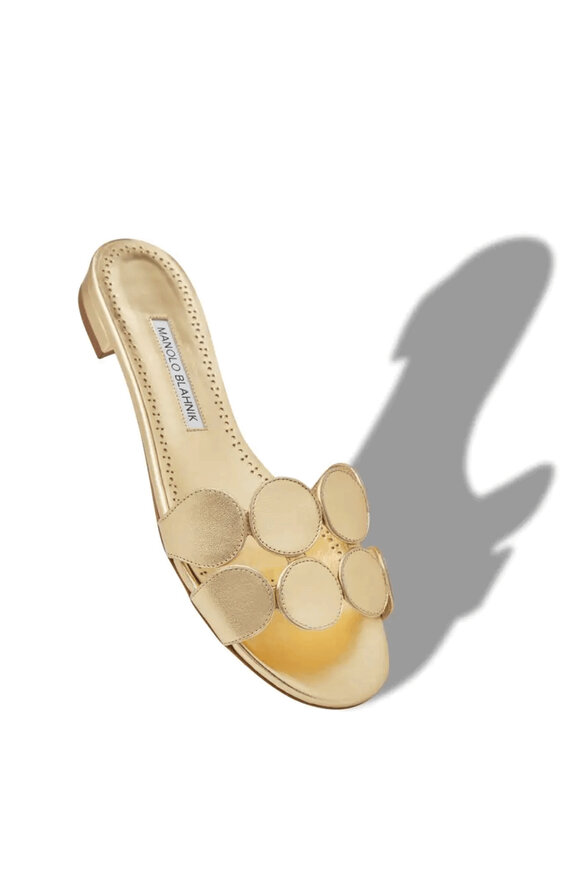 Manolo Blahnik Haribal Gold Leather Circle Cut Slide - view 4