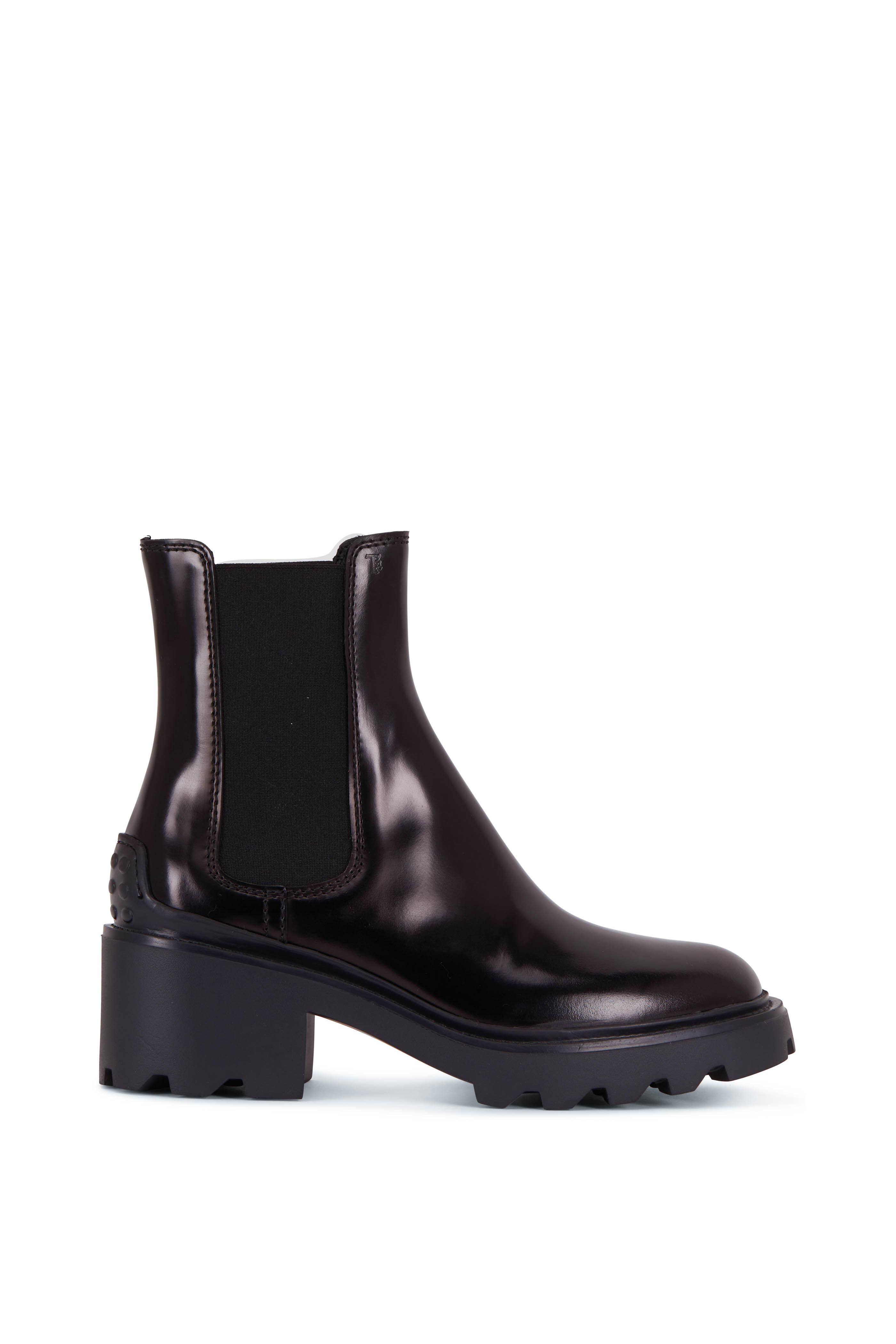 Tod's - Black Patent Leather Lug Sole Biker Boot
