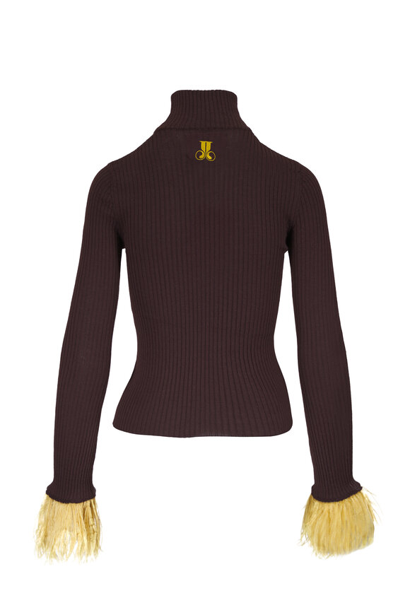 La DoubleJ High Kick Cocoa & Green Feather Trim Turtleneck - view 3