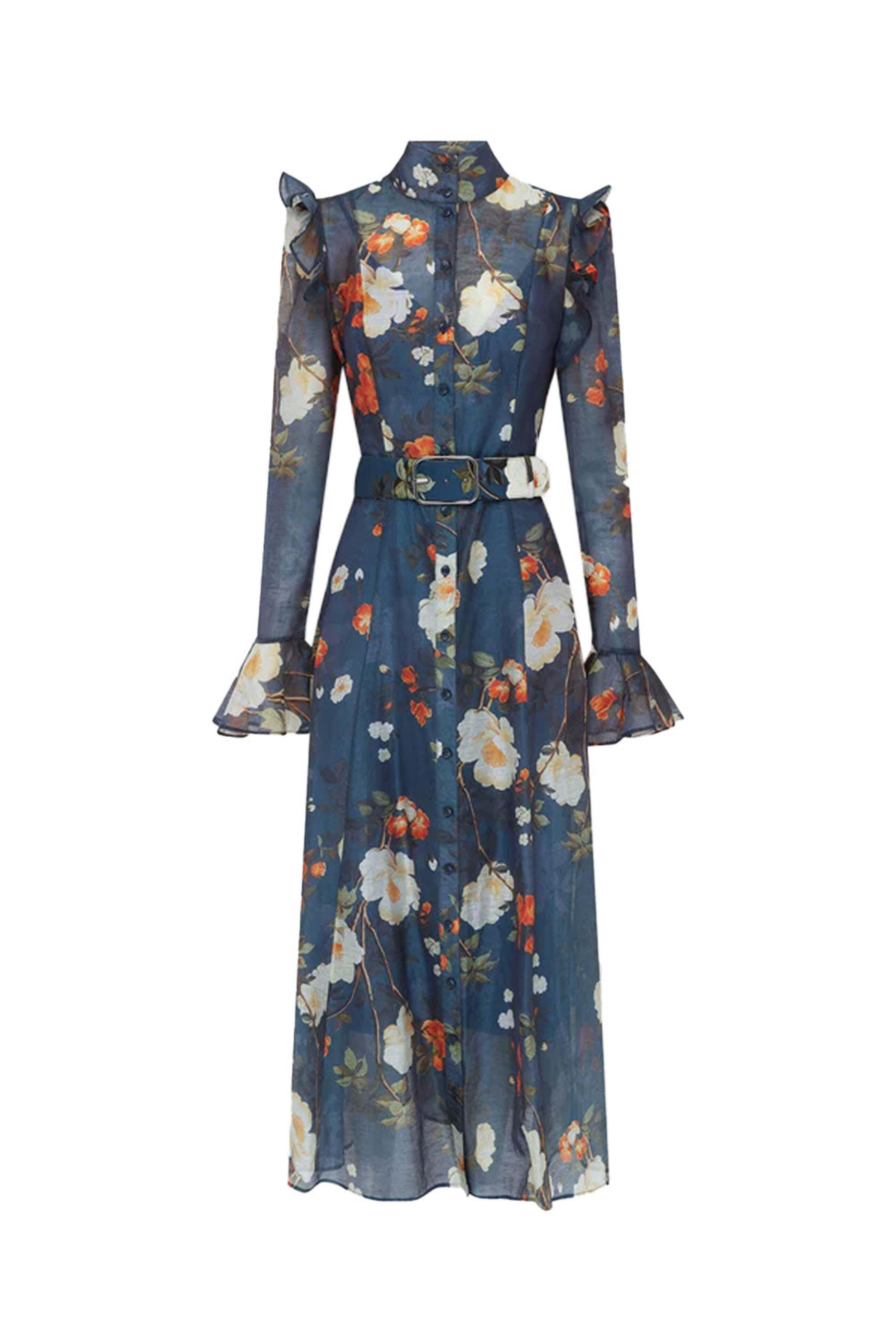 Leo Lin - Pear Blossom Print Katrina Butterfly Sleeve Midi