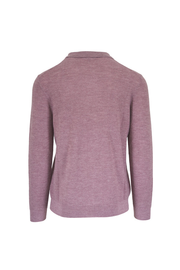 Patrick Assaraf Rose Wool Rib Knit Quarter Zip Polo - view 2