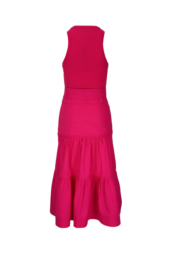 Veronica Beard Austyn Fuchsia Tiered Belted Midi Dress  - view 3