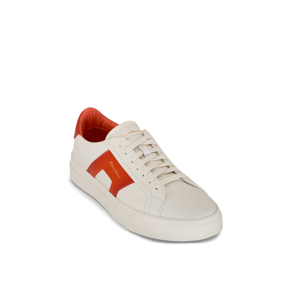 Santoni - Double Buckle White & Orange Leather Sneaker