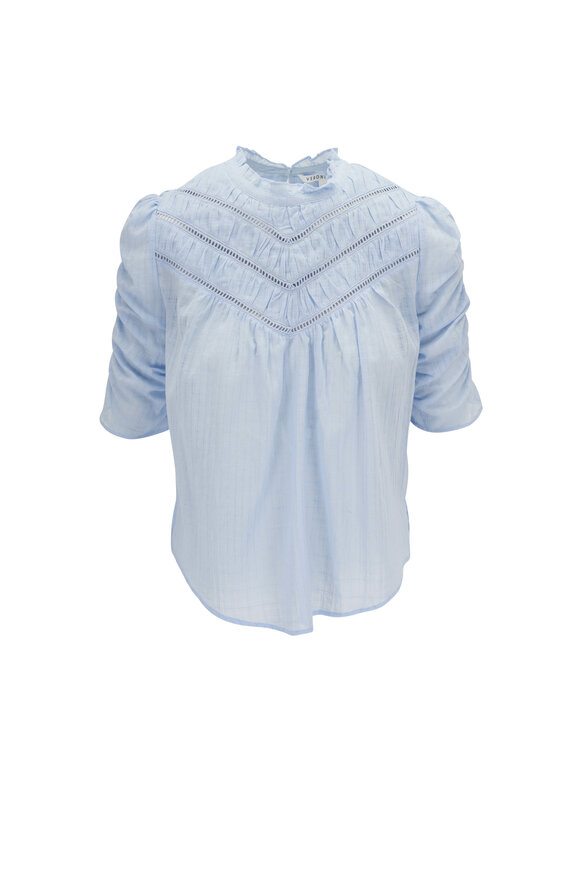 Veronica Beard - Frasier Blue Mist Ruffle Neck Top