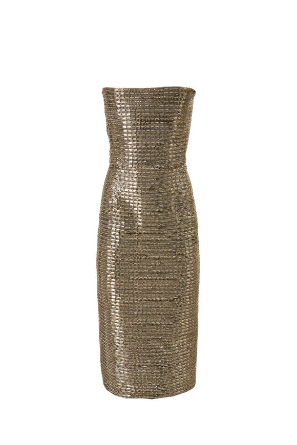 Carolina Herrera Gold Embroidered Strapless Dress - view 1