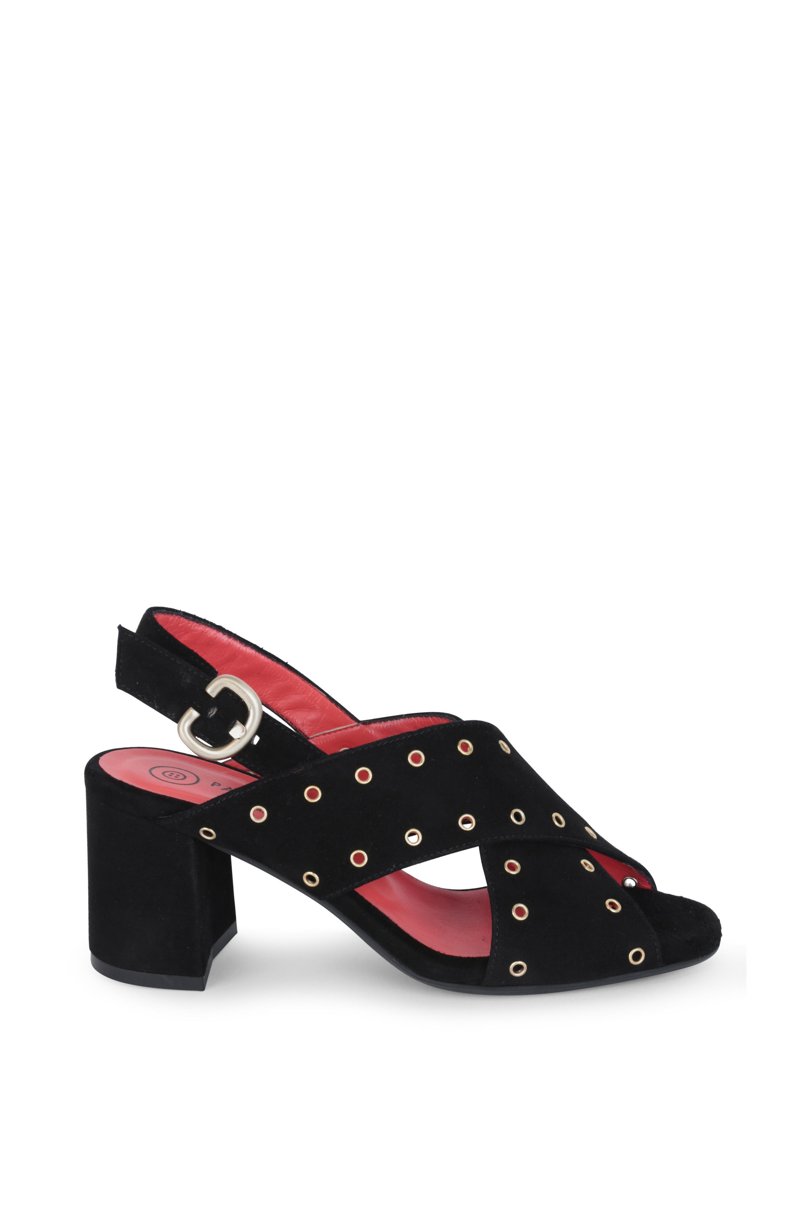 Pas de Rouge - Fleur Black Suede Grommet Sandal, 60mm
