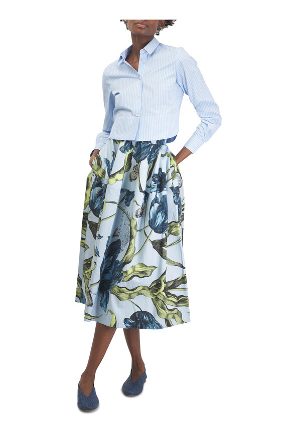 Erdem Powder Blue Etched Tulips Full Volume Midi Skirt - view 2