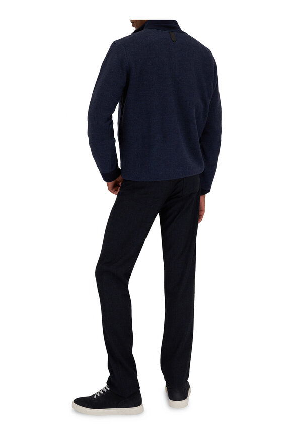 Canali - Navy Textured Wool Quarter Zip Pullover