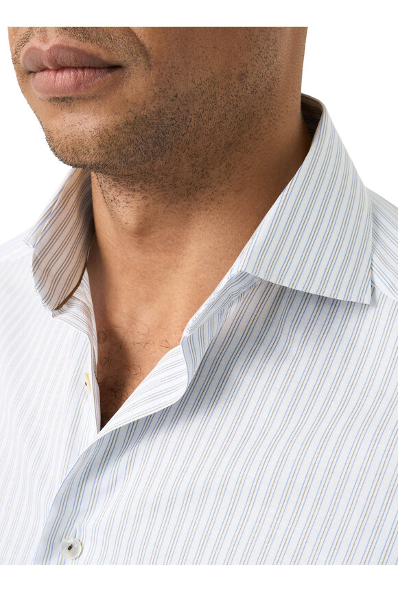 Eton Brown & Blue StrIpe Cotton & Linen Dress Shirt - view 4