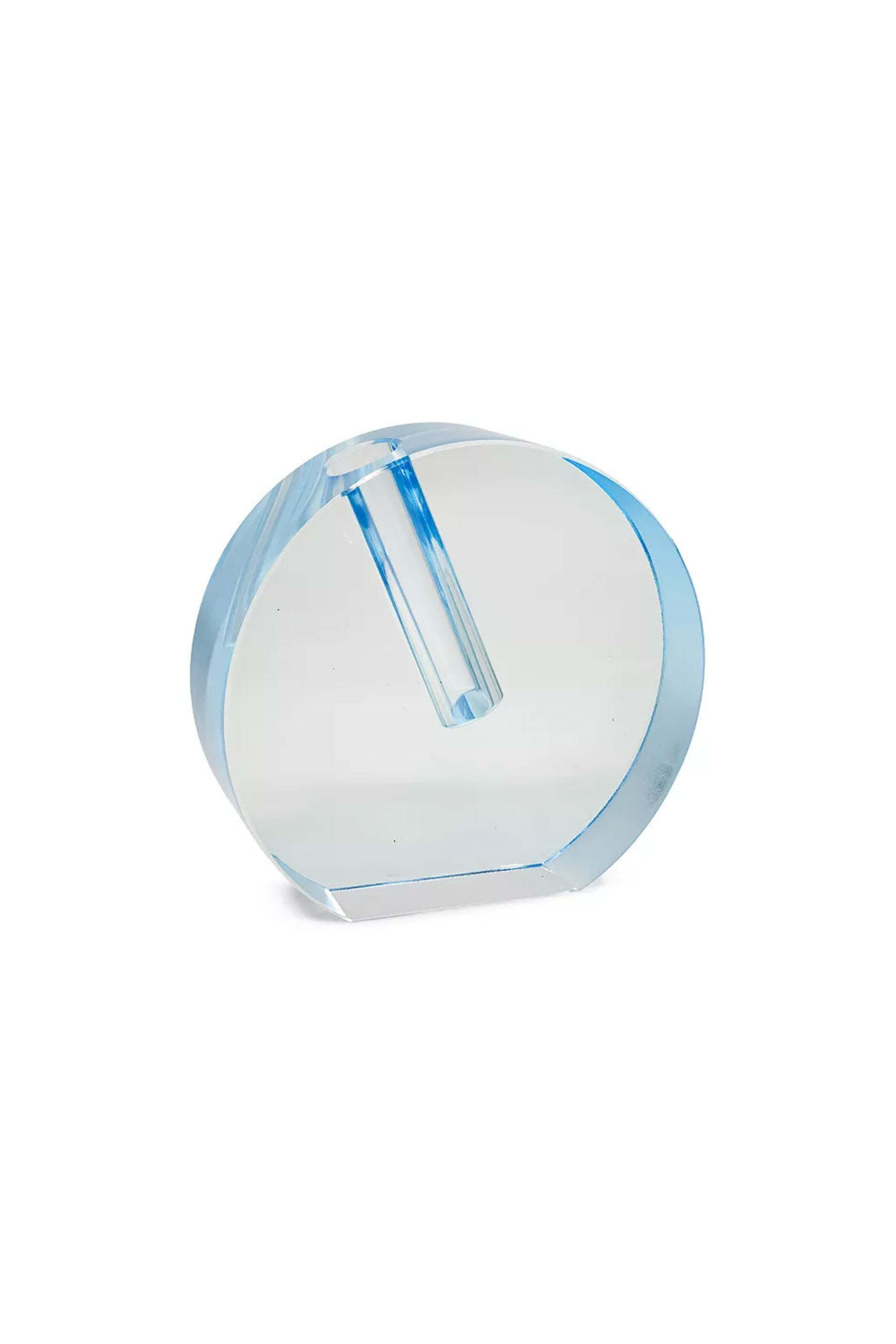 Tizo - Small Crystal Glass Round Flat Vase Blue