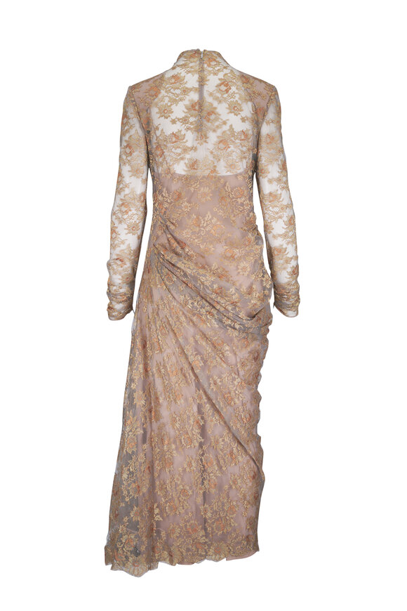 Valentino Blue, Gray & Bronze Lace Midi Dress - view 3