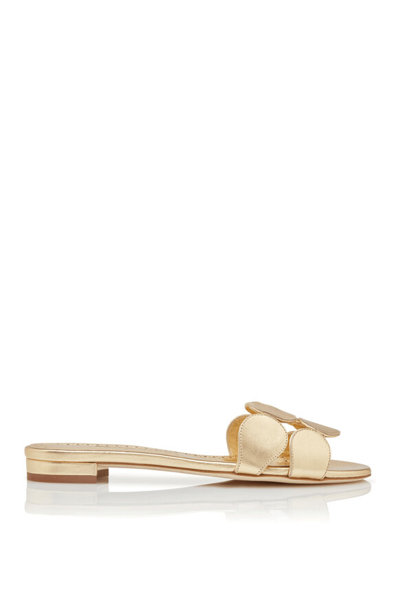 Manolo Blahnik Haribal Gold Leather Circle Cut Slide - view 3