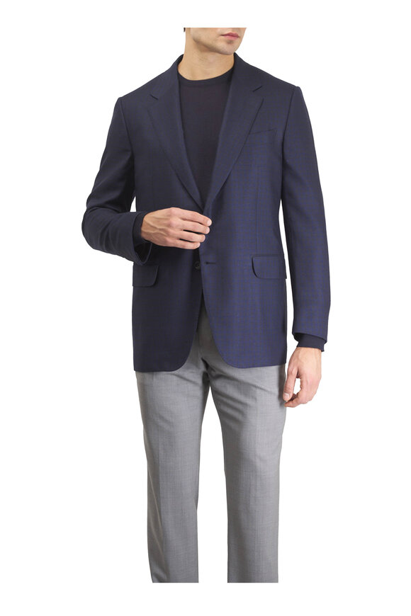 Zegna Navy Tonal Plaid Cashmere & Silk Sportcoat - view 2