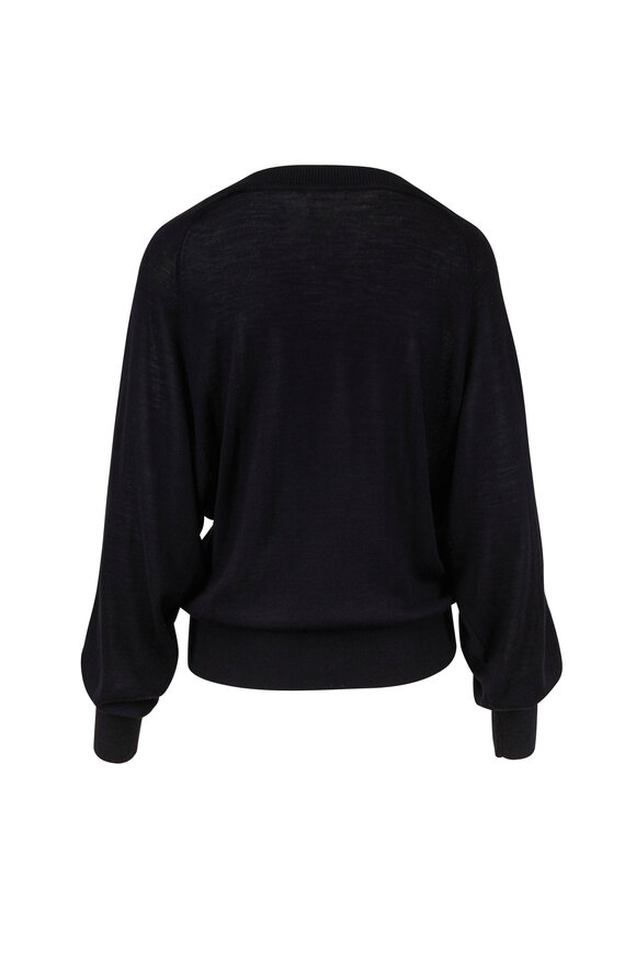 Chloé - Black Wool & Silk Lace Trim V-Neck Sweater