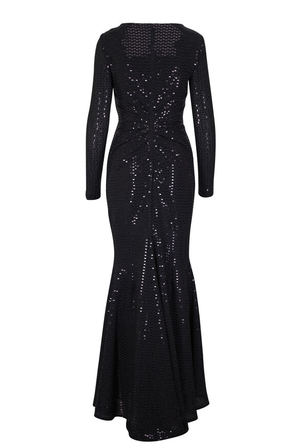 Talbot Runhof - Mezzaluna Black Sequin Draped Gown