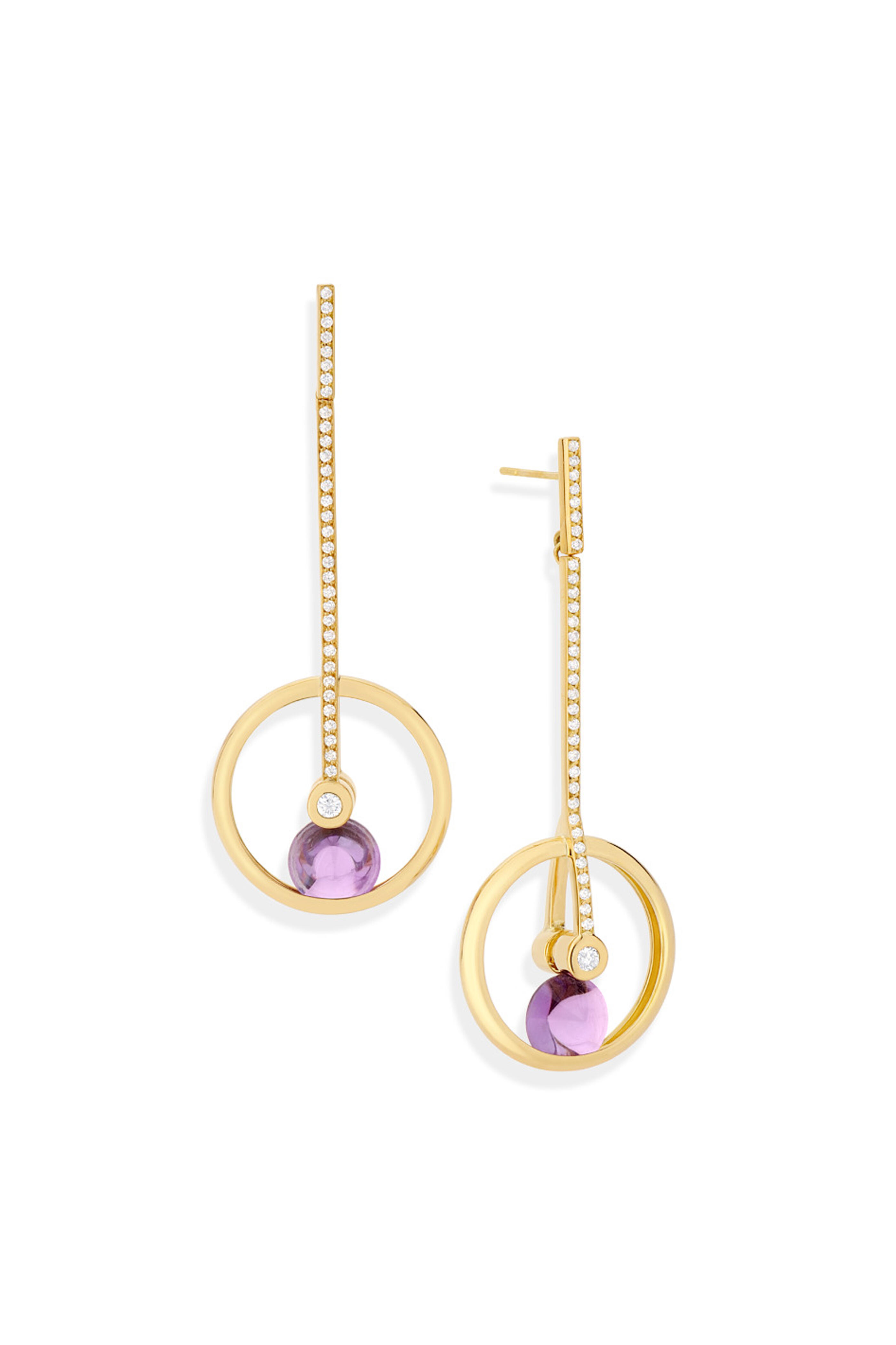 Yael Sonia - Amethyst Spinning Top Round Drop Earrings