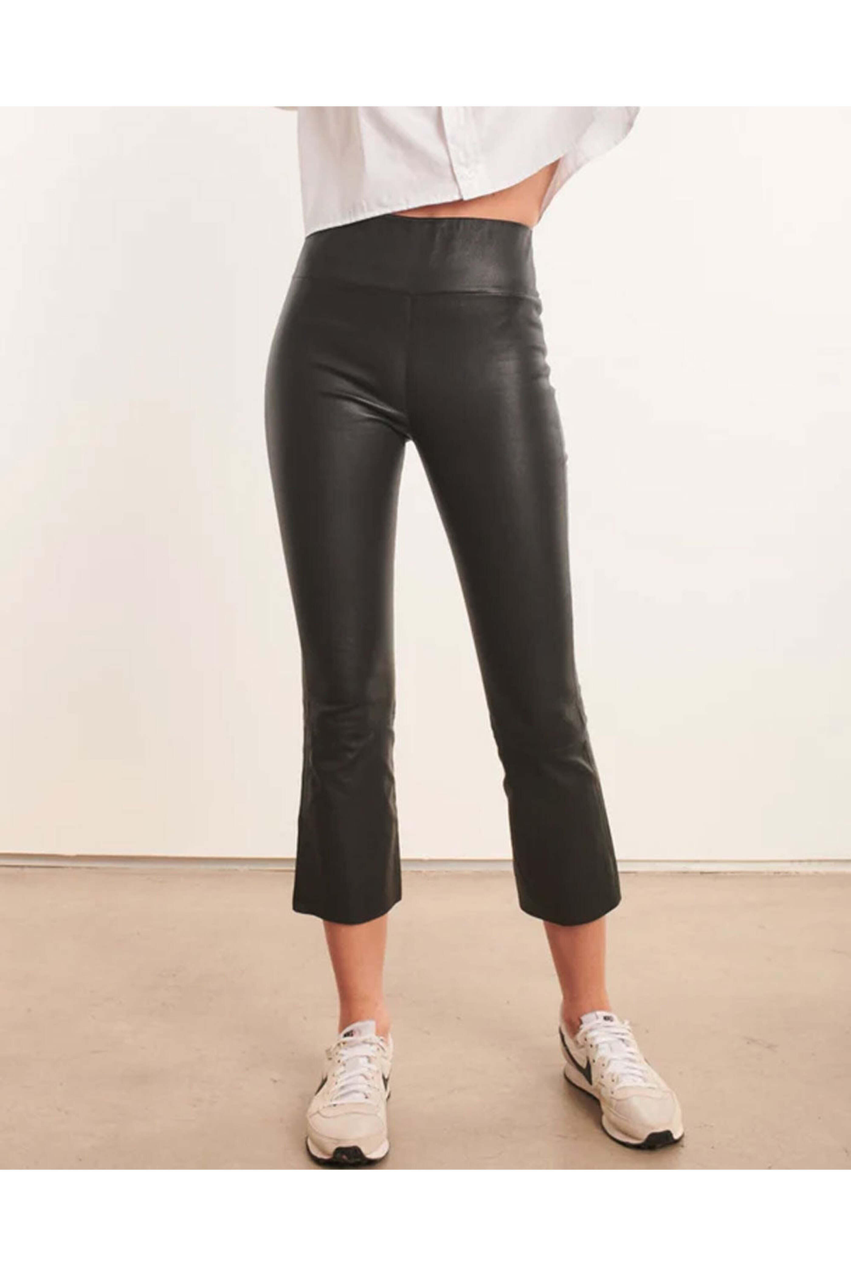 SPRWMN - Black Leather Crop Flare Leggings
