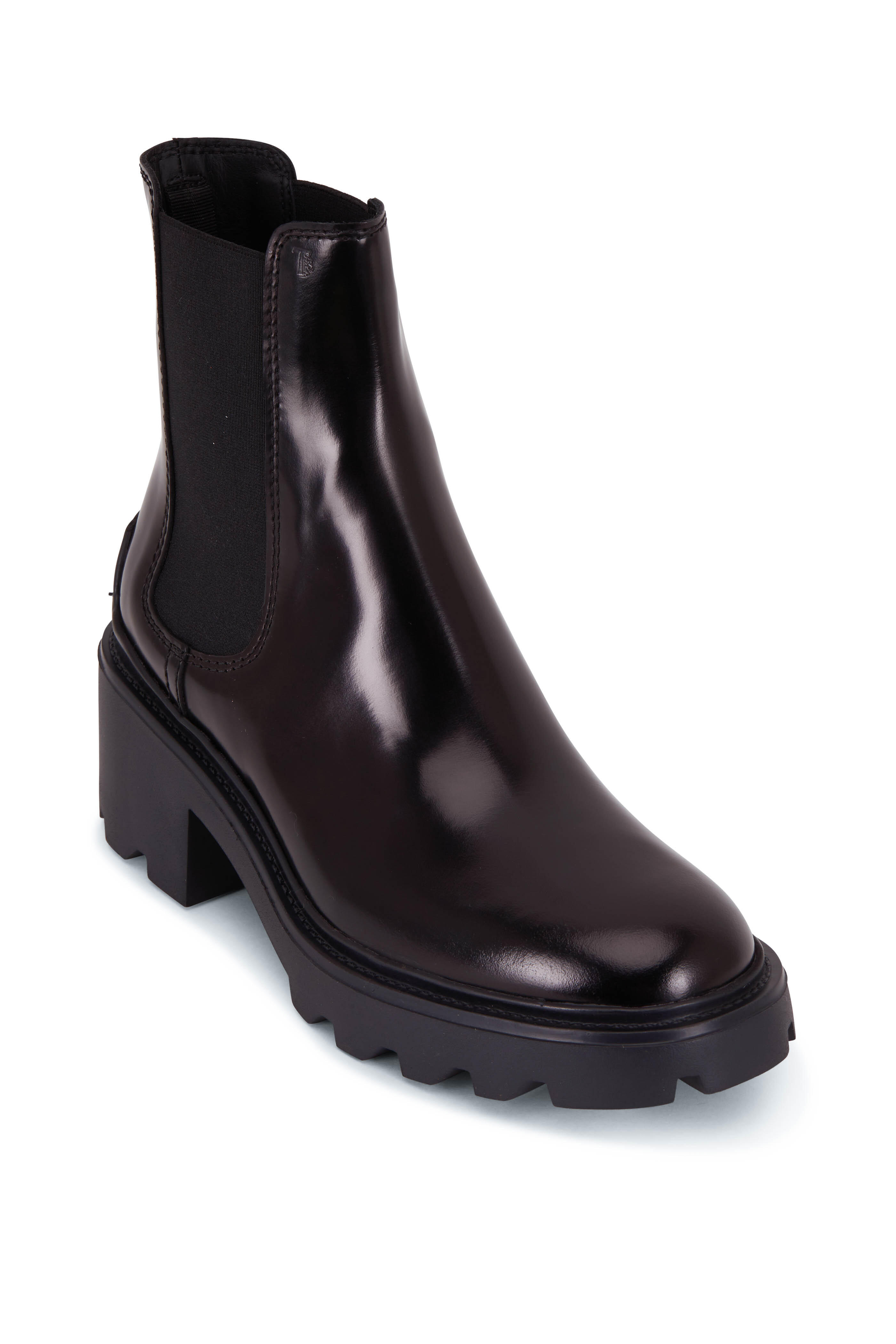 Tod's - Black Patent Leather Lug Sole Biker Boot