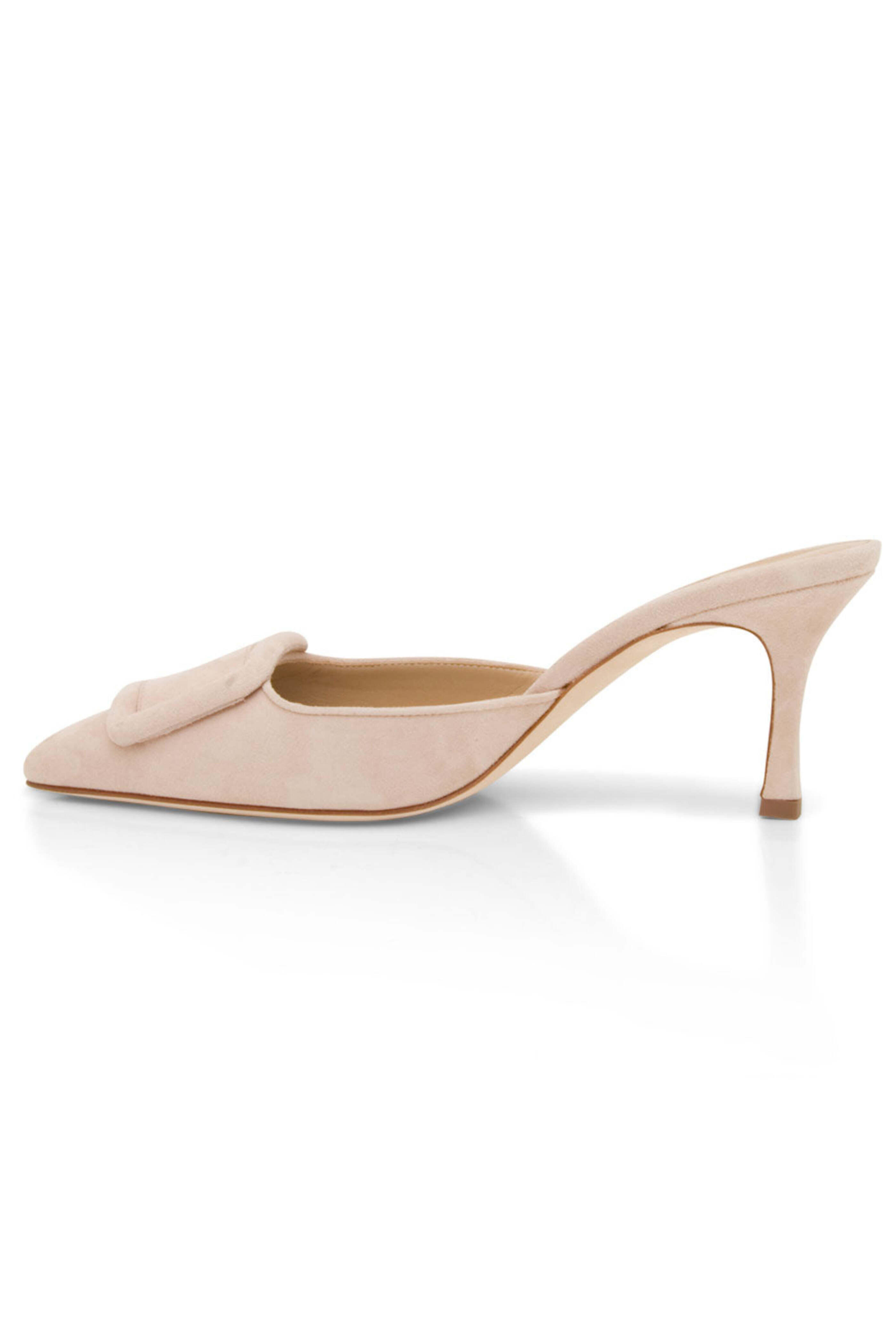 Manolo Blahnik - Maysale Point Toe Kitten Heel Slide in Nude