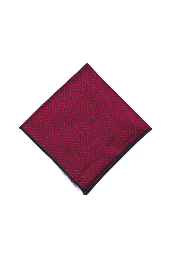 【関税&送料込み】Brunello Cucinelli Pocket Square Accesso Brunello Cucinelli - Red Logo Print Silk Pocket Square