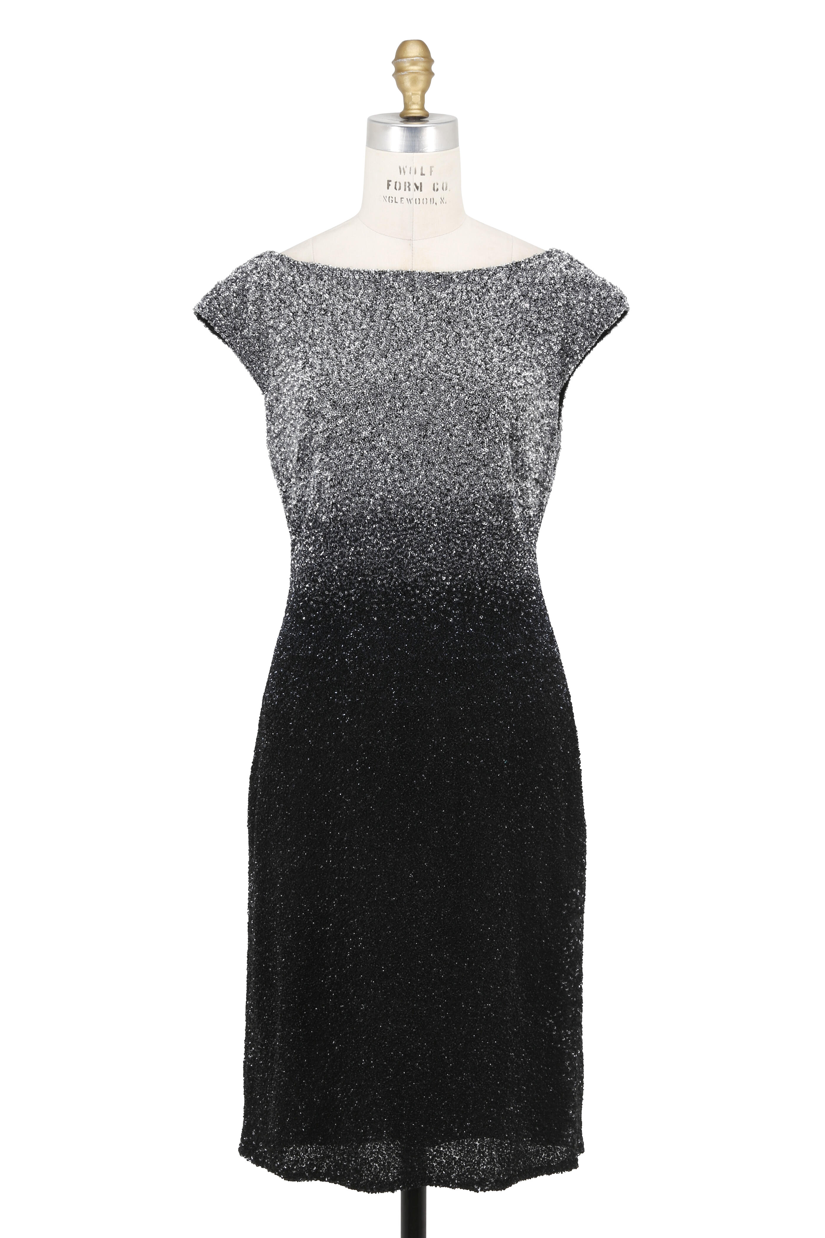 Pamella Roland - Gunmetal & Navy Draped Back Cap Sleeve Dress