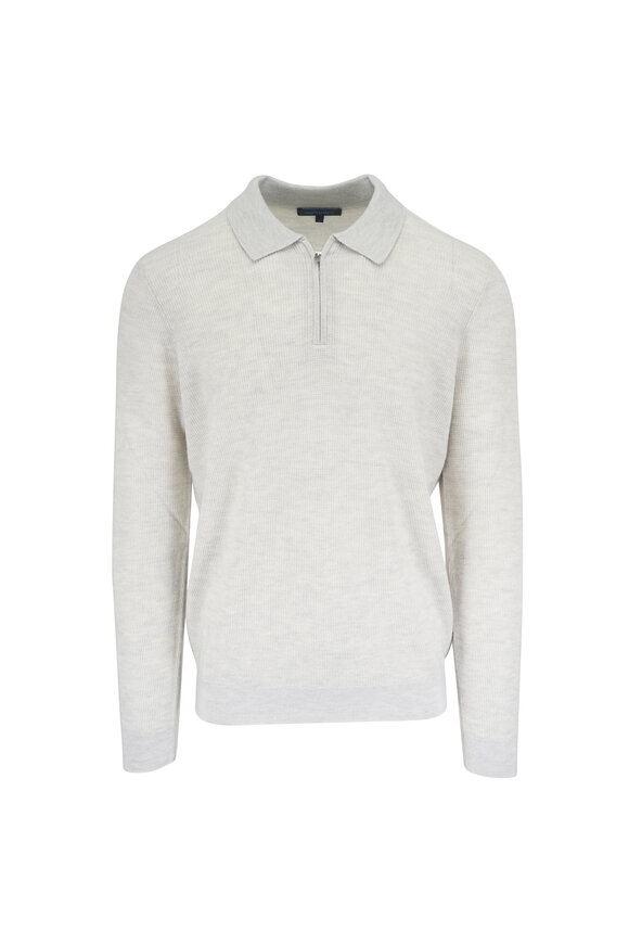 Patrick Assaraf Vanilla Wool Rib Knit Quarter Zip Polo - view 1