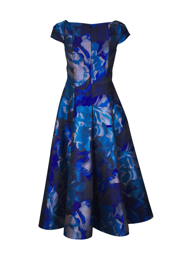 Talbot Runhof Blue Rose Jacquard Midi Dress - view 4