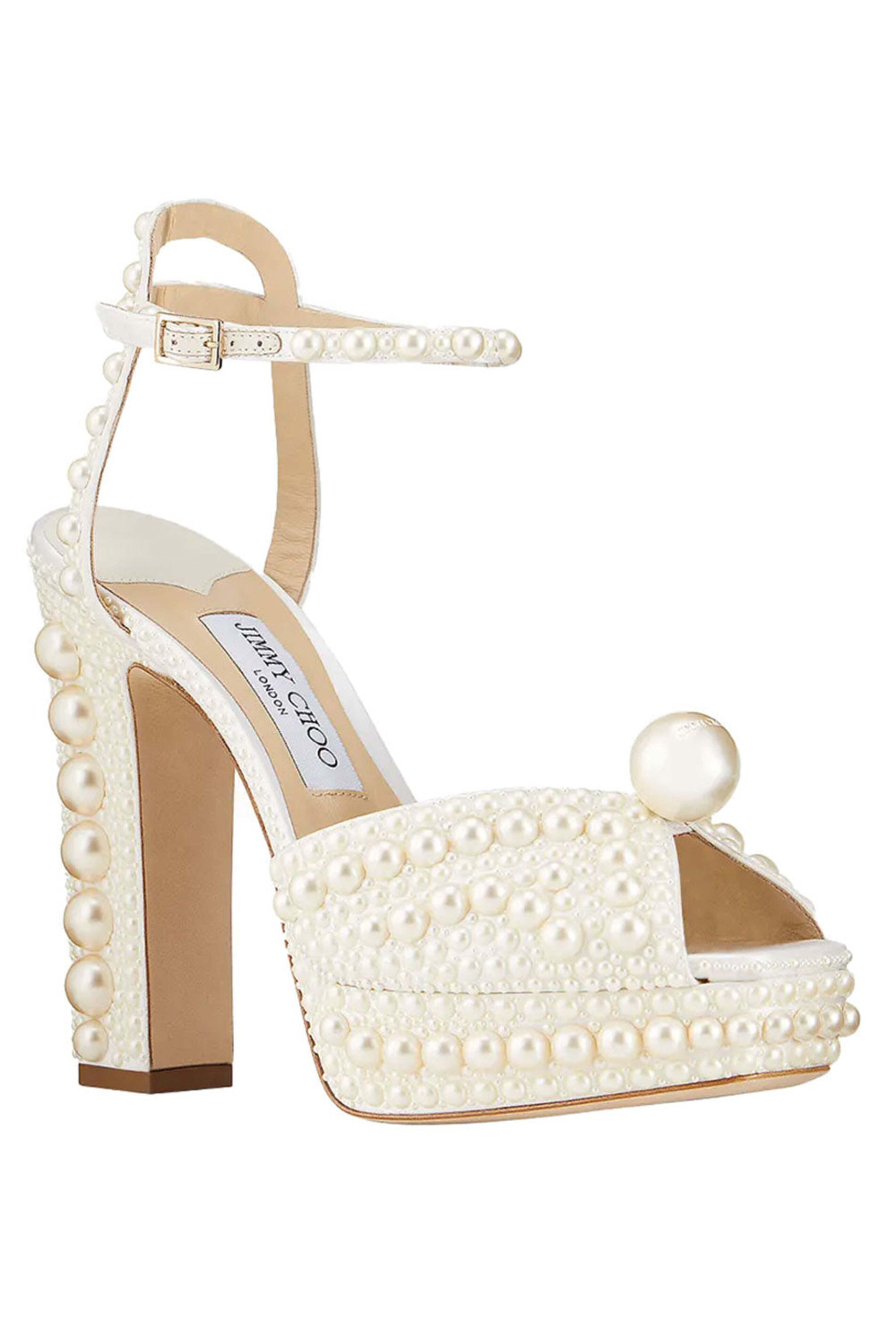 Jimmy Choo - Sacaria 120 Pearl Platform Sandal in White