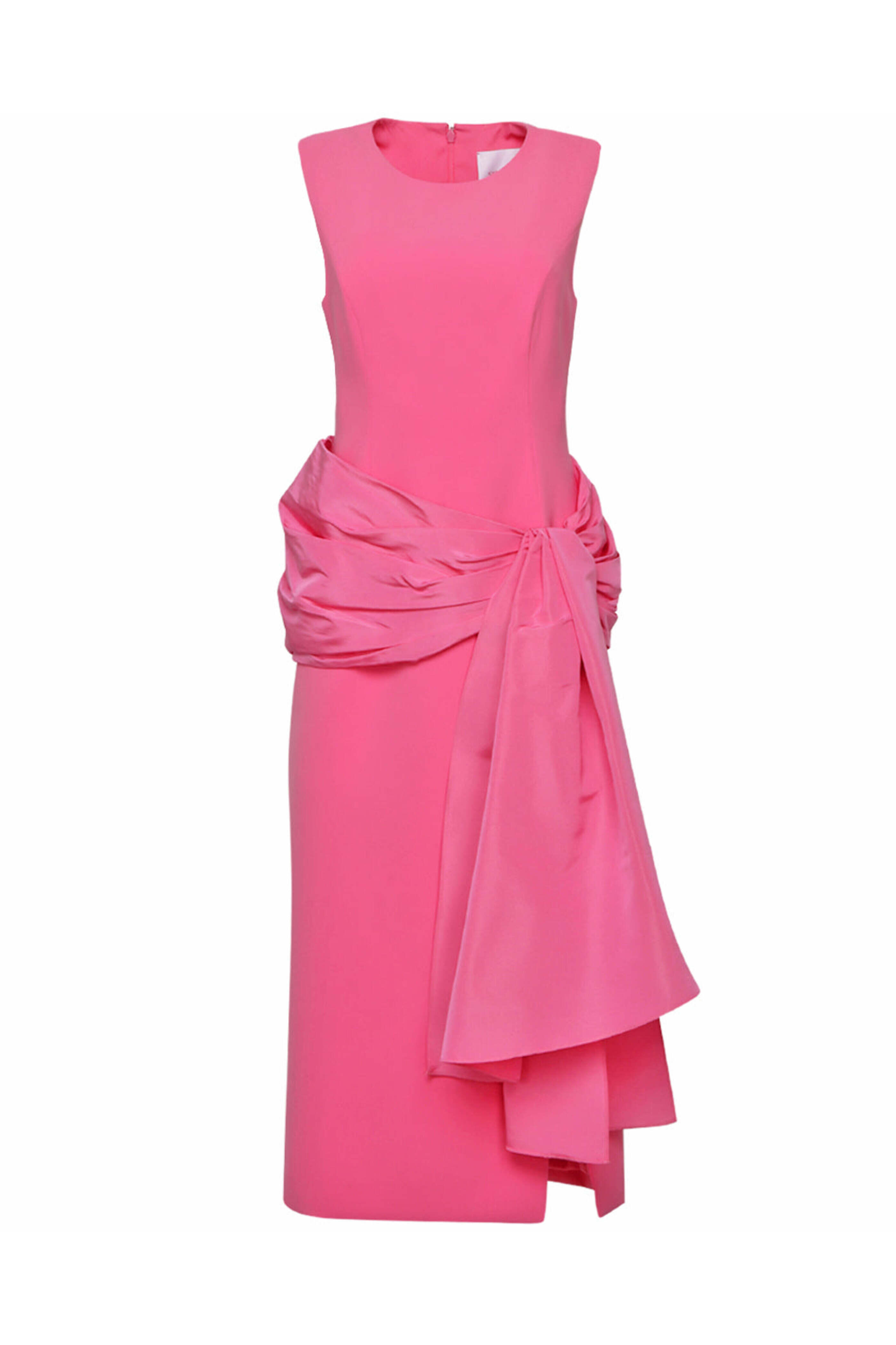 Carolina Herrera - Happy Pink Gathered Sash Column Midi Dress