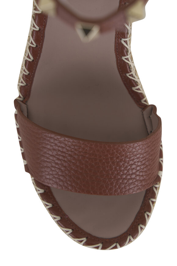 Valentino Garavani - Dark Tan Leather Rockstud Espadrille Wedge, 100mm