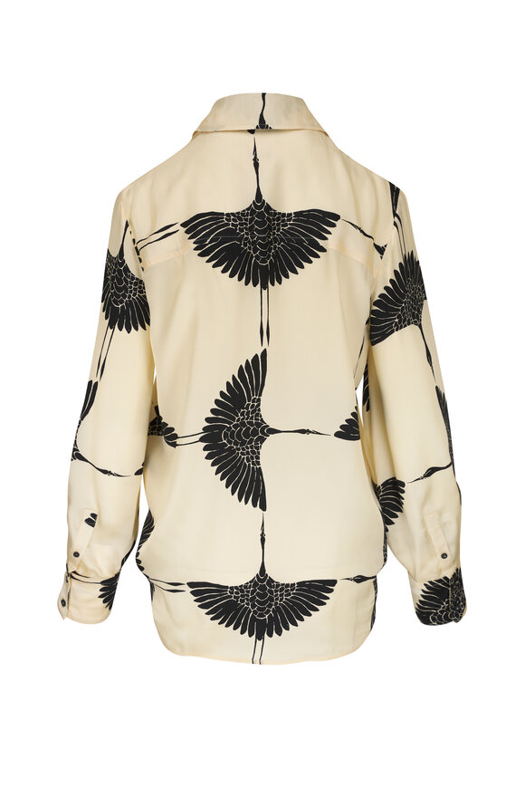 Khaite - Minta Black & Cream Crane Print Silk Blouse