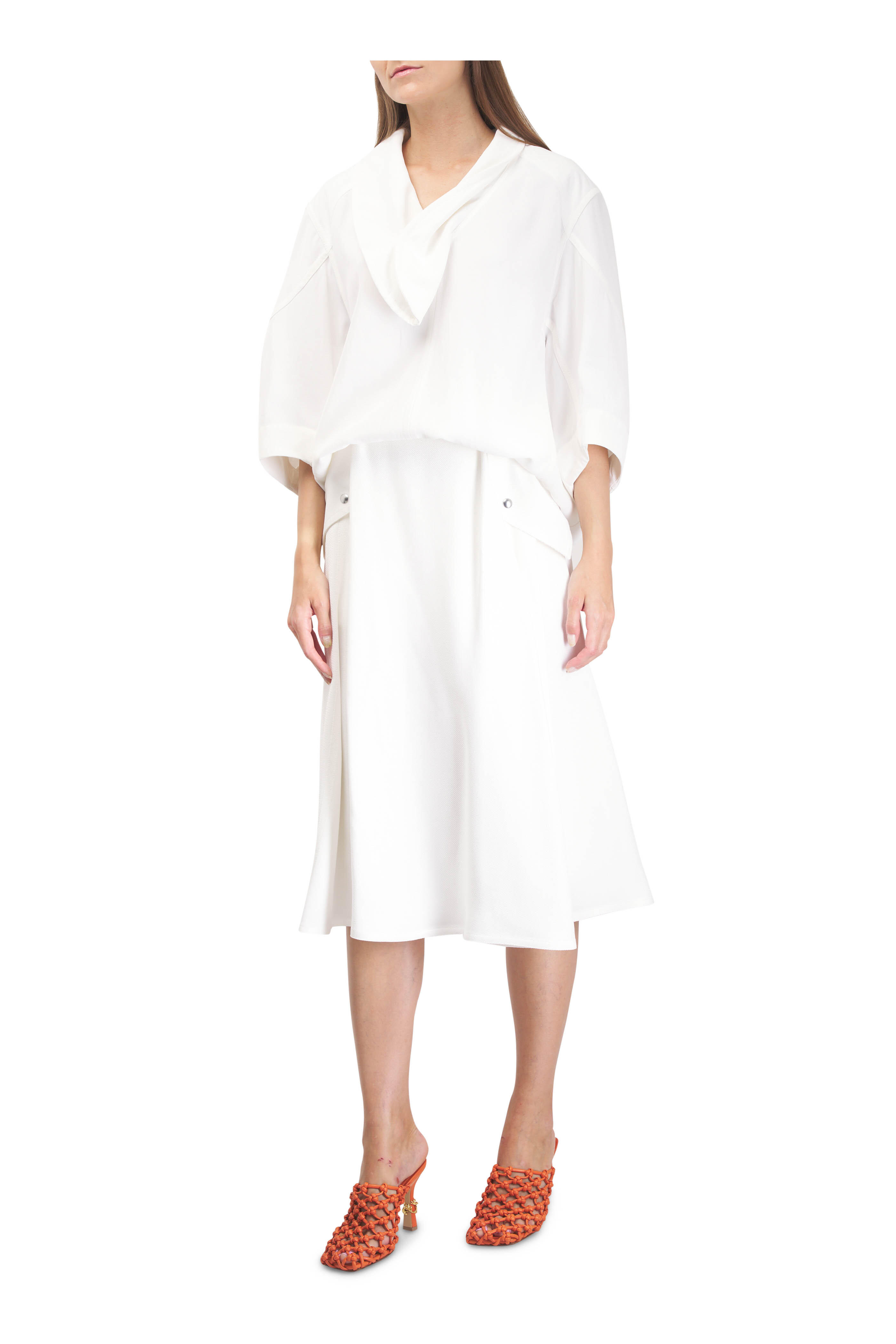 Bottega Veneta - Chalk Pleated Fluid Twill Midi Skirt