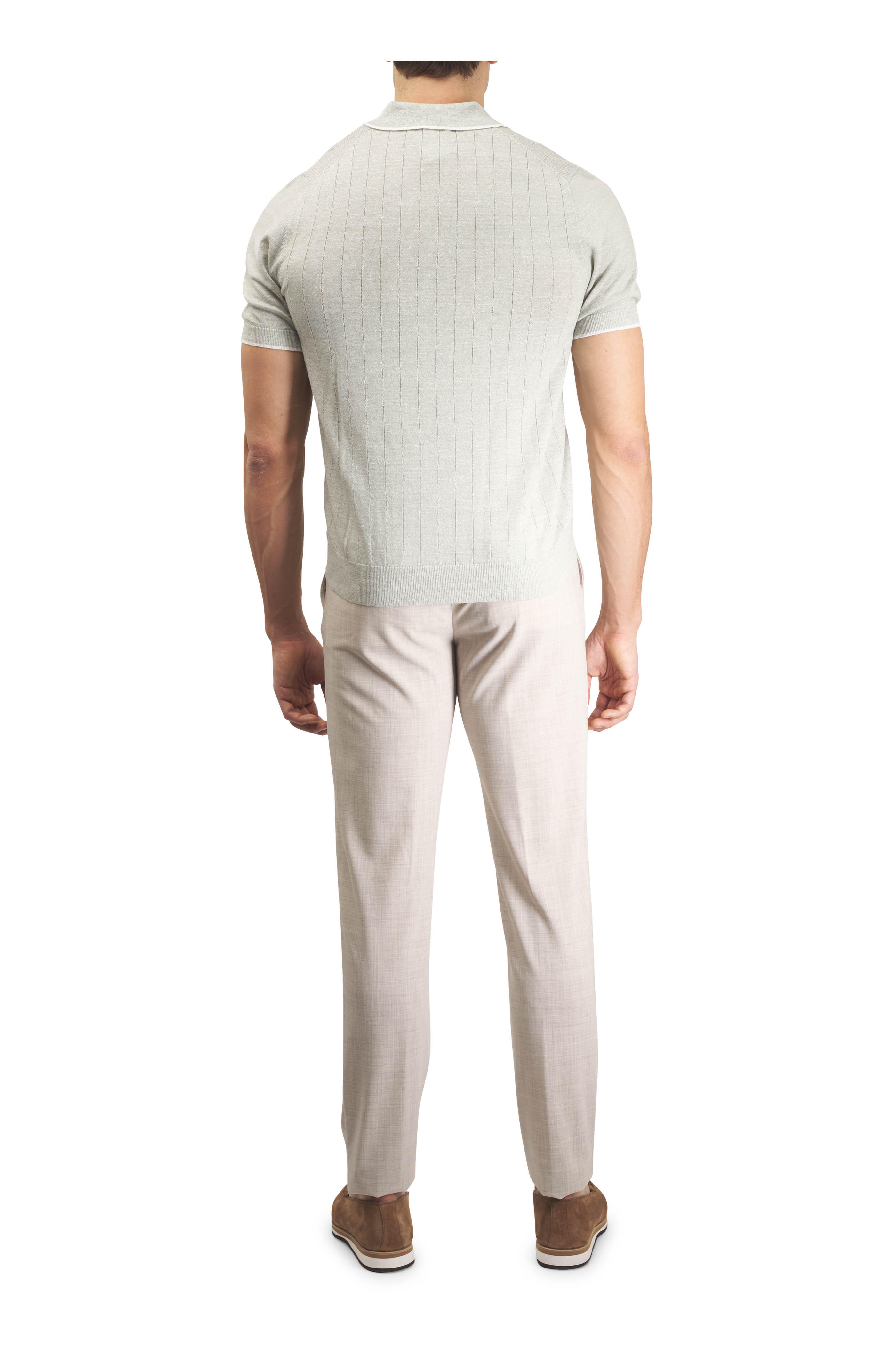 Patrick Assaraf - Moss Green Wool & Linen Knit Polo