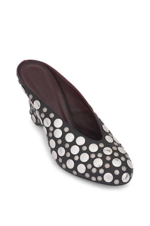 Jimmy Choo - Matty Black Leather & Silver Studs Mule, 85mm