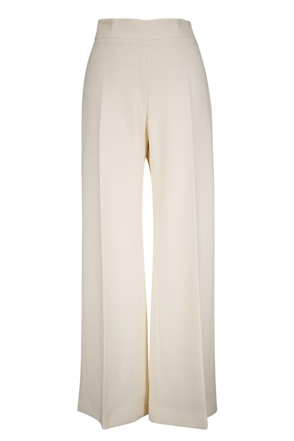 Carolina Herrera Diane Ivory Stretch Wool Wide Leg Pant