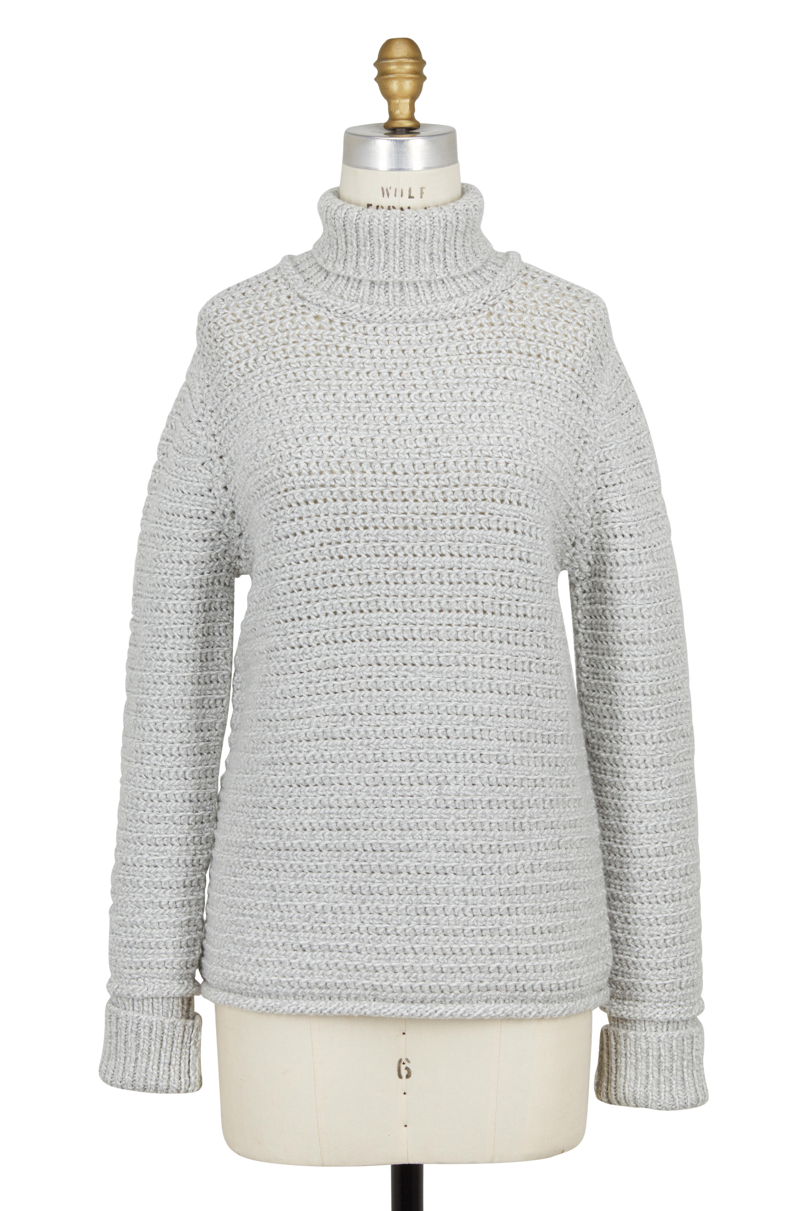 Wes Gordon - Silver Tunisian Crochet Knit Turtleneck Sweater
