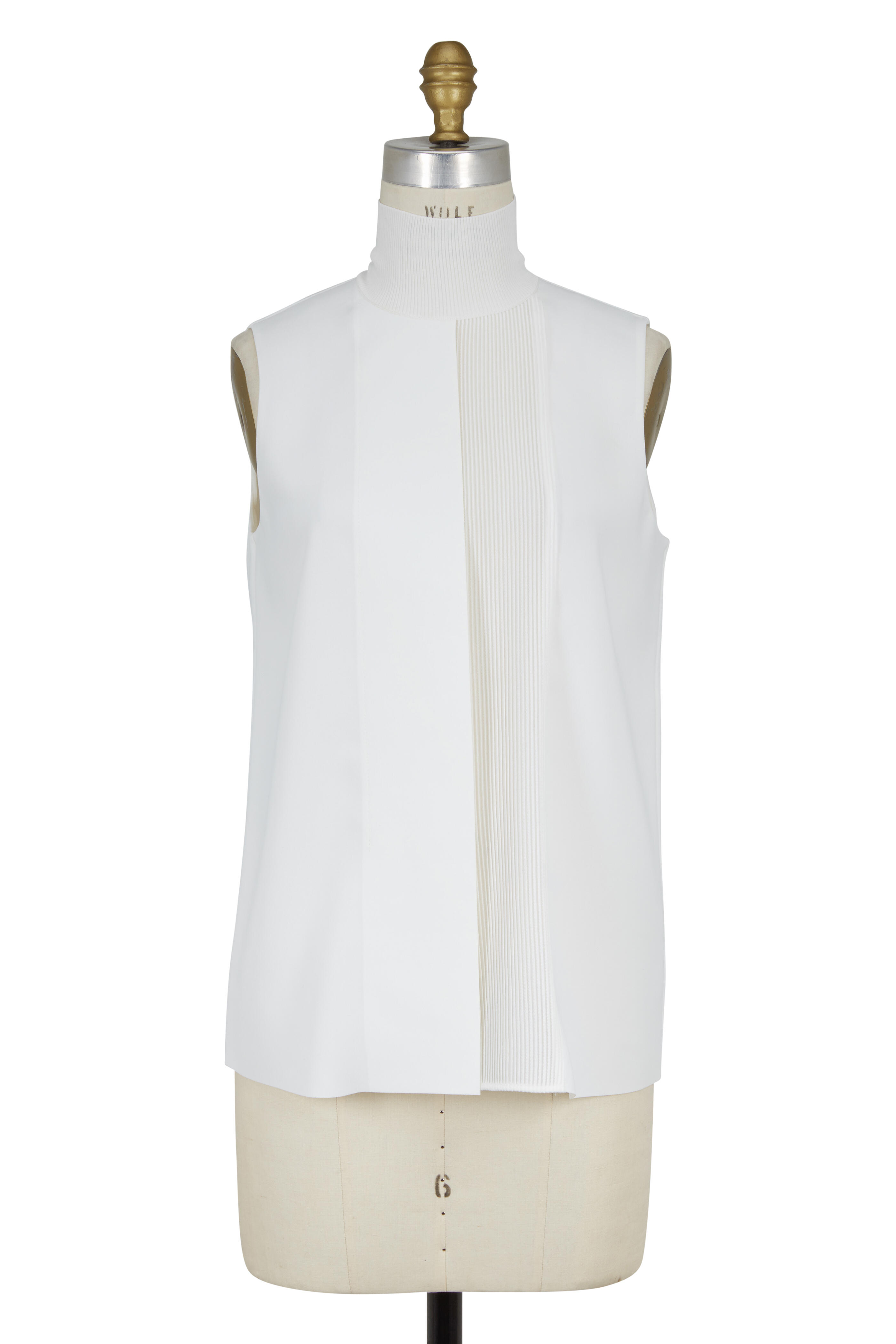Vince - White Pleated Front Turtleneck Blouse