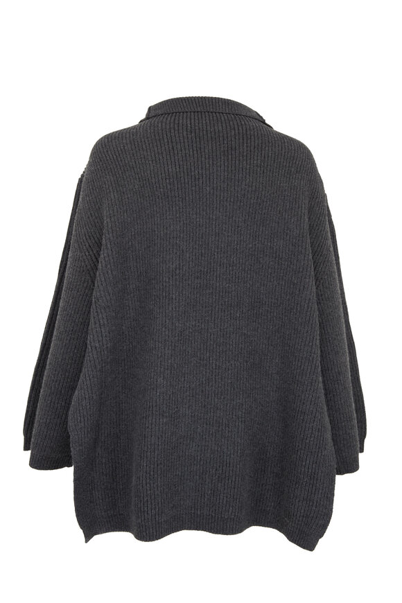 Totême - Dark Gray Mélange Fisherman Zipper Knit Sweater