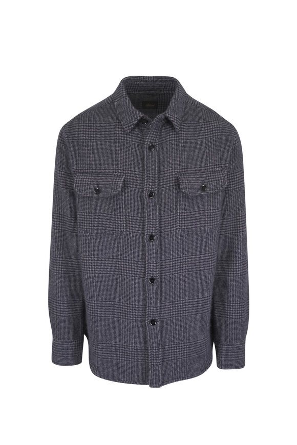 Brioni Blue Plaid Cashmere Overshirt - view 1