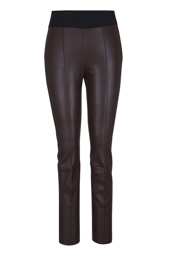 Brunello Cucinelli Brown Stretch Leather Pintuck Pant