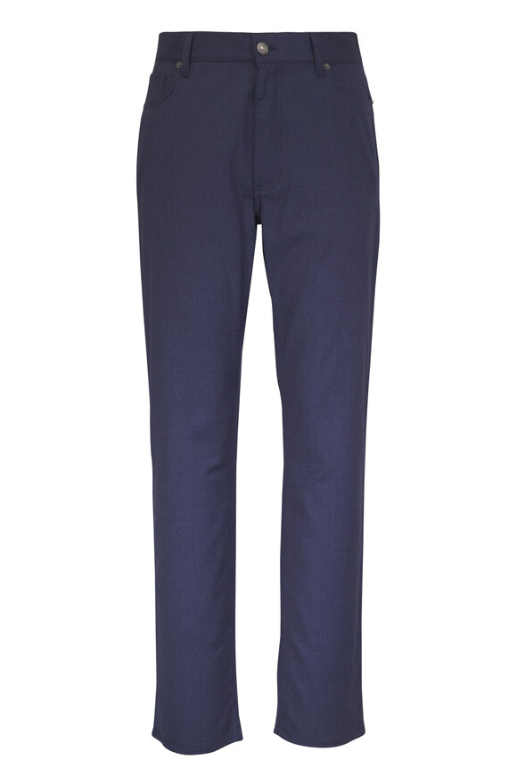 Zegna Dark Blue Wool Flannel Pant - view 1