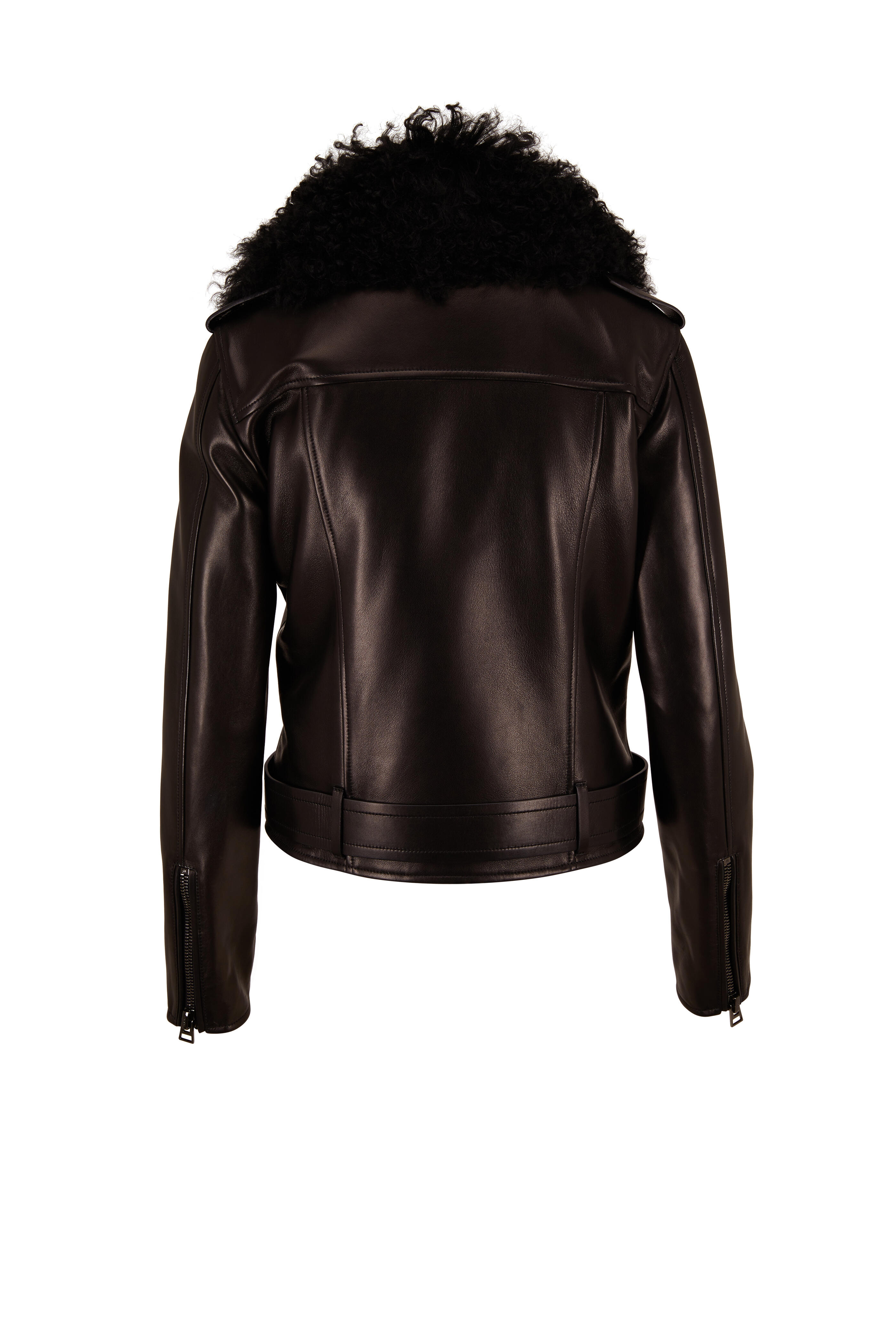 Tom Ford - Black Leather Moto Jacket With Shearling Vest