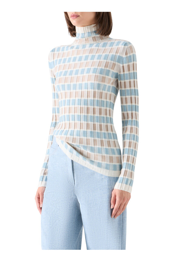 Akris Punto Light Blue & White Oat Wool Intarsia Knit Sweater - view 5
