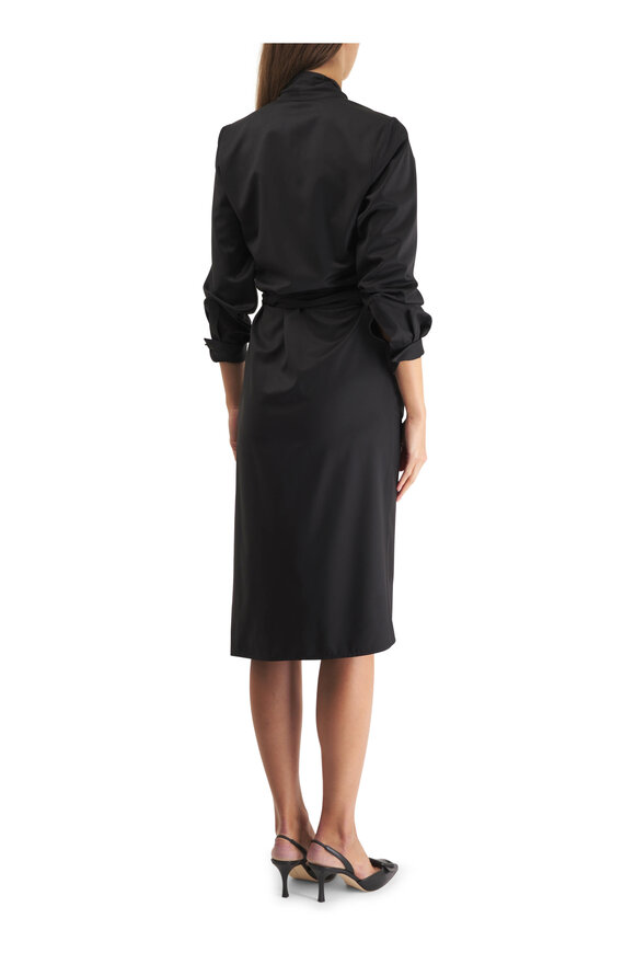 Kiton - Black Wool Long Sleeve Wrap Dress