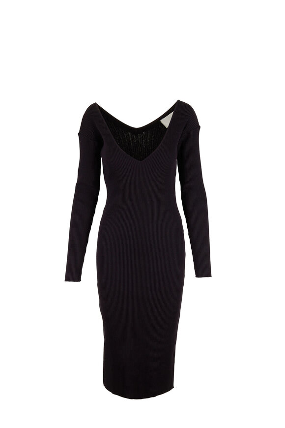 Vince - Black Cotton & Viscose Long Sleeve V-Neck Dress