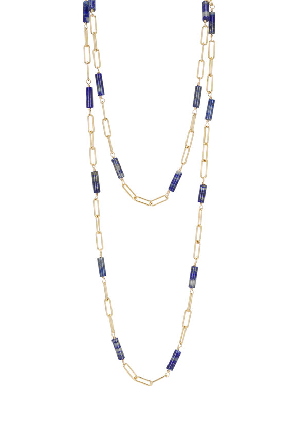 Cristina V. Lapis Lazuli Long Safety Pin Log Necklace