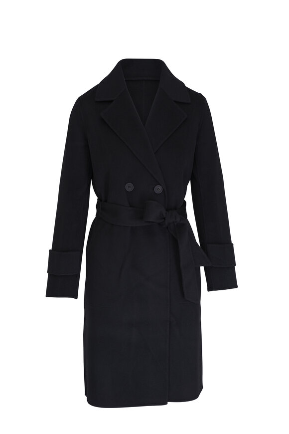 Kinross Black Wool & Cashmere Belted Coat